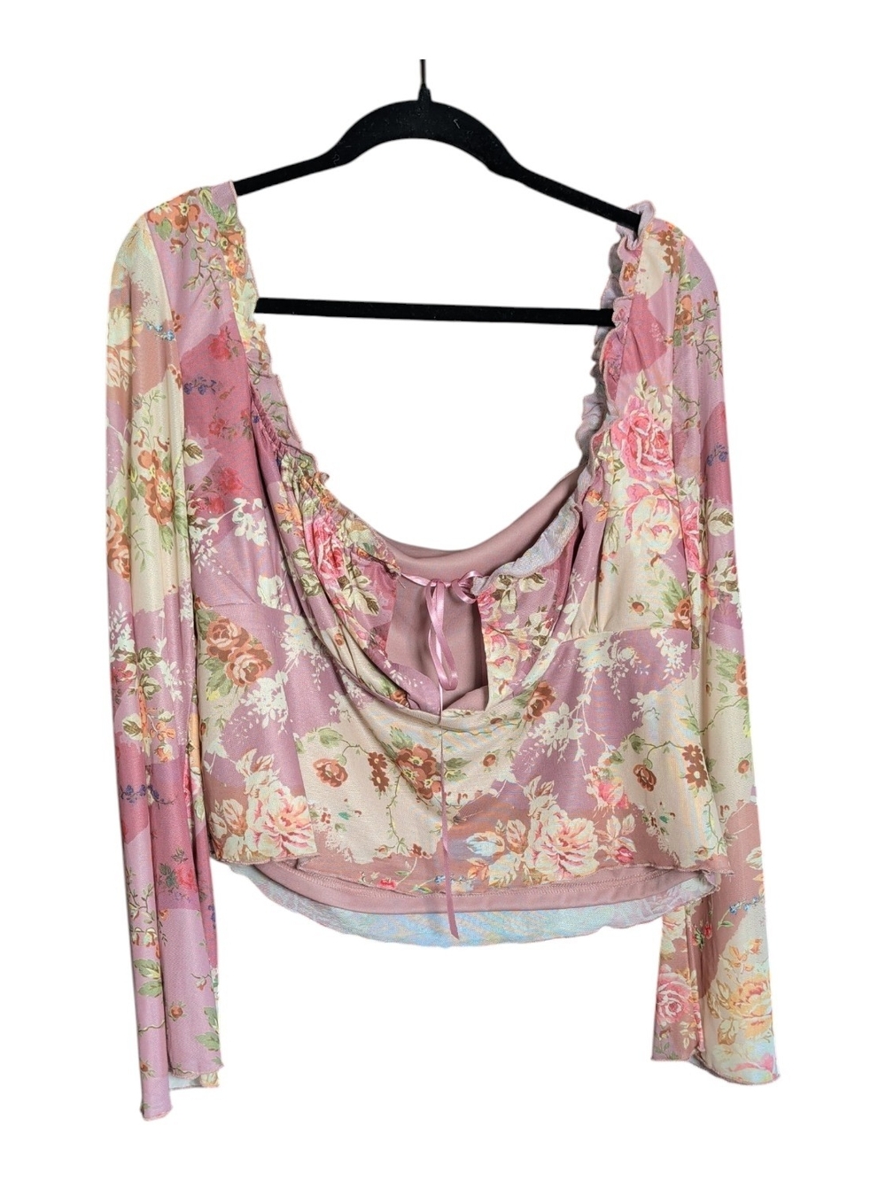 Cider Pink Floral Long Sleeve Draped Blouse